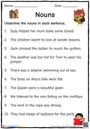 Underline the Nouns: Grammar Skills Practice