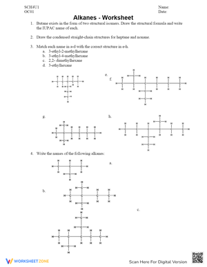 Alkanes Worksheet: Nomenclature and Structure