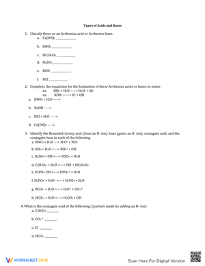 Conjugate Acid-Base Pairs: Chemistry Worksheet