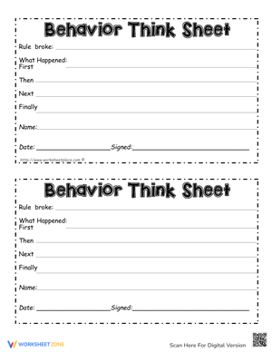 Behavior Think Sheet: Reflection Worksheet