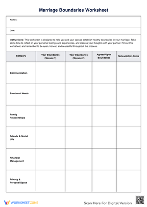 Marriage Boundaries Worksheet: Healthy Relationships