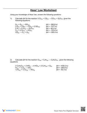 Hess's Law Worksheet: Thermochemistry Practice
