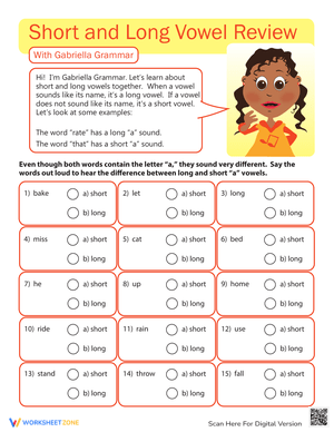 Short and Long Vowel Review