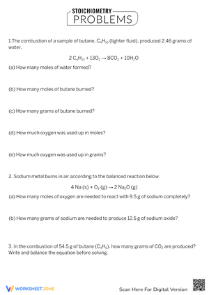Chemistry Stoichiometry Worksheet: Problems and Solutions