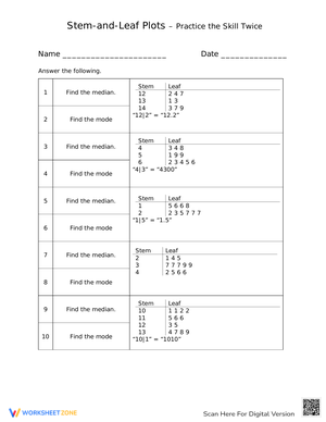 Practice the Skill: Stem and Leaf Plots Worksheet
