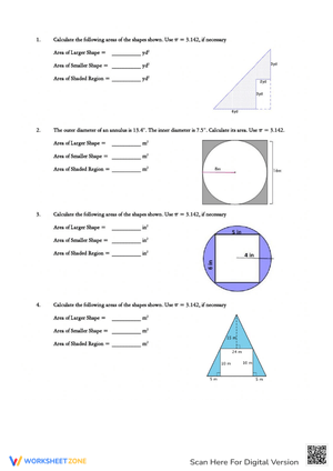 Calculating Shaded Region Worksheet
