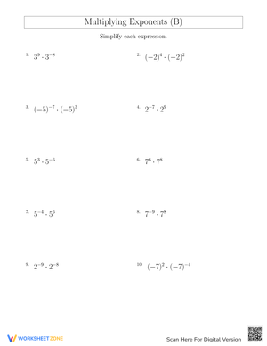 Multiplying Exponents Practice Worksheet