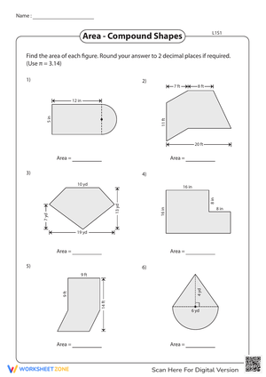 Calculating Area of Compound Shapes Worksheet