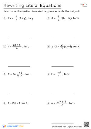 Rewriting Literal Equations Worksheet