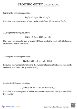 Stoichiometry Review Worksheet