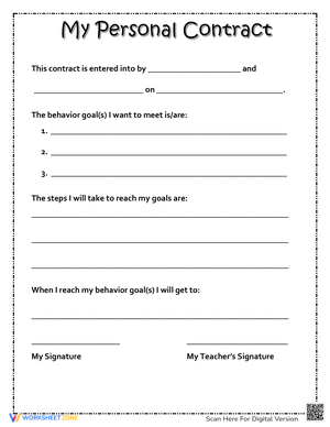 Elementary Personal Behavior Contract Worksheet