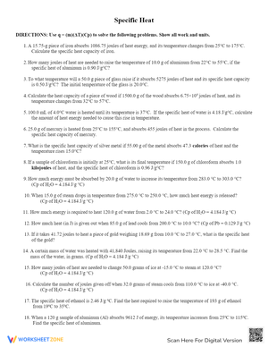 Specific Heat Practice Worksheet