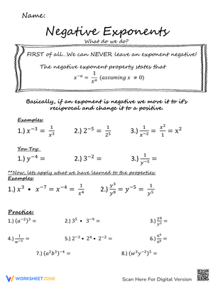Exponent Properties with Negative Exponents Worksheet