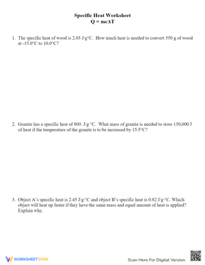 Specific Heat Practice Problems