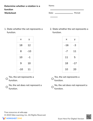 Free Printable Function or Not a Function Worksheets
