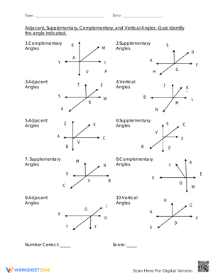 Naming Angles Quiz Worksheet