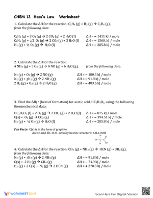 Hess's Law Practice Worksheet