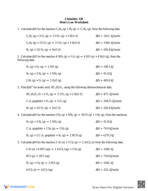 Hess's Law Homework Worksheet