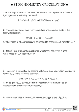 Stoichiometry Calculation Worksheet