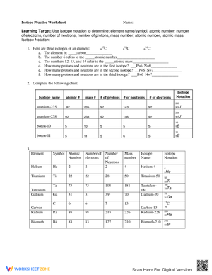 Free Printable Isotope Practice Worksheets for Students