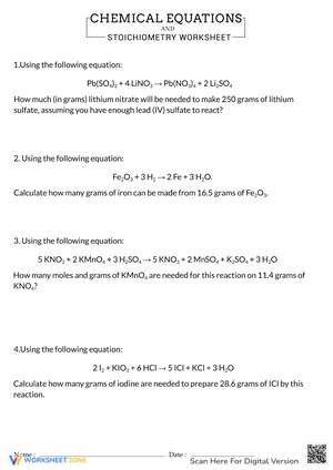 Balancing Chemical Equations and Stoichiometry Practice