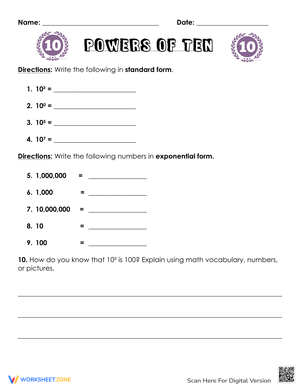 Powers of Ten: Scientific Notation Worksheet