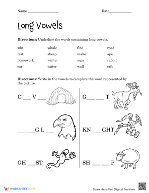 Long Vowels Worksheet: Phonics Practice