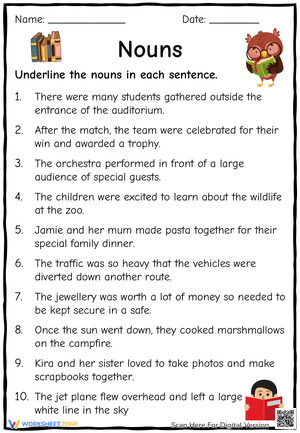 Worksheet to Underline the Nouns