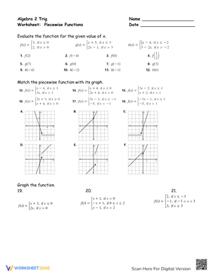 Grade 8 Evaluating Piecewise Functions Worksheets 2024