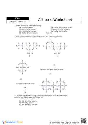 Alkanes Practice Worksheet: Drawing and Naming