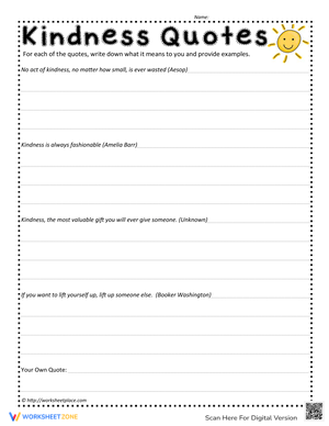 Kindness Quotes Worksheet