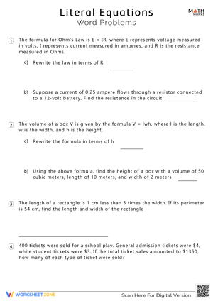 Solving Literal Equations Word Problems
