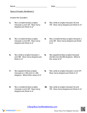 Finding Degrees Geometry Worksheet