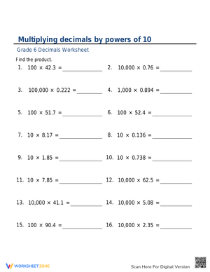 Multiplying Decimals with Powers of 10