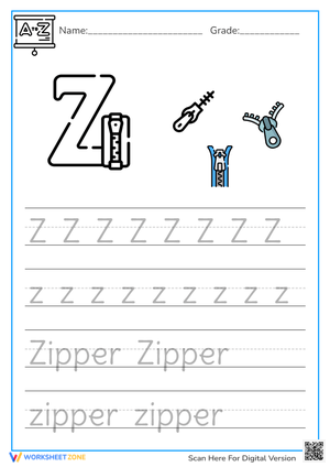 Zip It Up! Letter Z Writing Practice