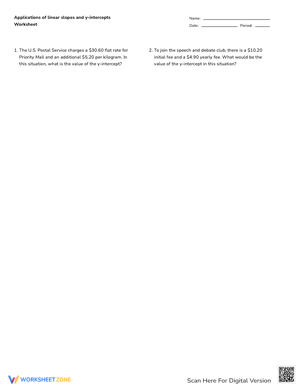 Applications of Linear Slopes Worksheet