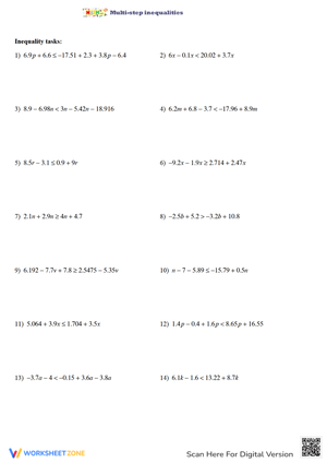 Multi-Step Inequalities with Decimals Worksheet