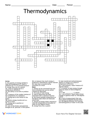 Thermodynamics Crossword Worksheet