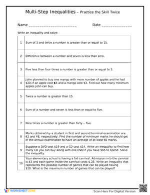 Multi-Step Inequalities Practice Worksheet