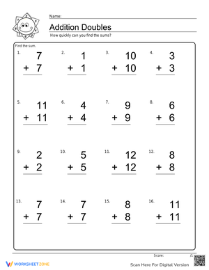 Practice Addition Doubles with this Worksheet