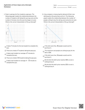 Graphs of Linear Slopes and Y-Intercepts Worksheet
