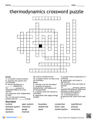 Thermodynamics Crossword Puzzle