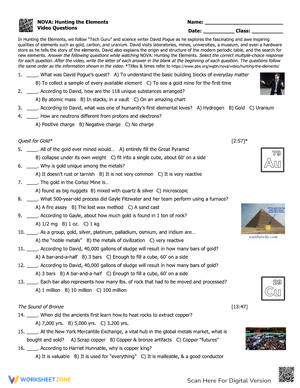 Hunting the Elements Video Questions Worksheet