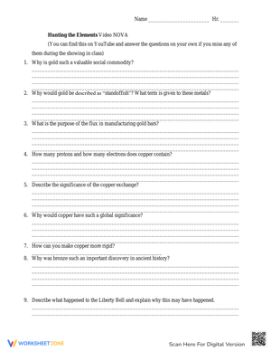 Hunting the Elements Video NOVA Worksheet