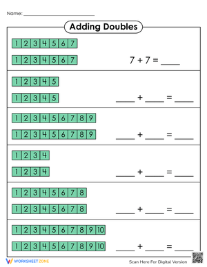 Basic Addition Doubles Facts Worksheet