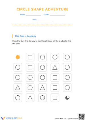 Printable Circle Shape Adventure Worksheet | Grade K Math