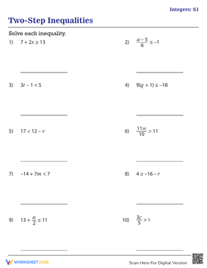 Solving Two-Step Inequalities Worksheet