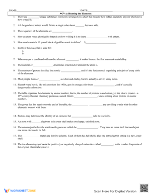 Nova Hunting the Elements Practice Worksheet