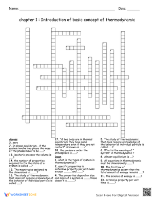 Thermodynamics Concepts Crossword Worksheet