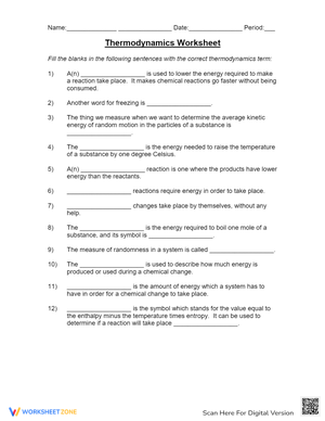Thermodynamics Reactions Vocabulary